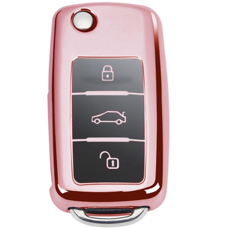 TPU One-piece Electroplating Opening Full Coverage Car Key Case for Volkswagen Lavida / SAGITAR / Jetta / C-TREK / BORA / Tiguan / Santana / POLO, Pink, Blue, Red, Silver