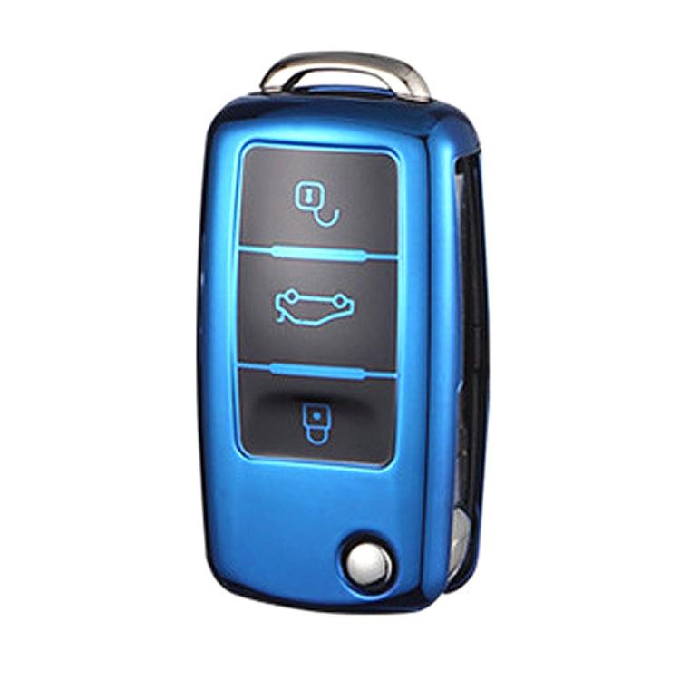 TPU One-piece Electroplating Opening Full Coverage Car Key Case for Volkswagen Lavida / SAGITAR / Jetta / C-TREK / BORA / Tiguan / Santana / POLO, Pink, Blue, Red, Silver