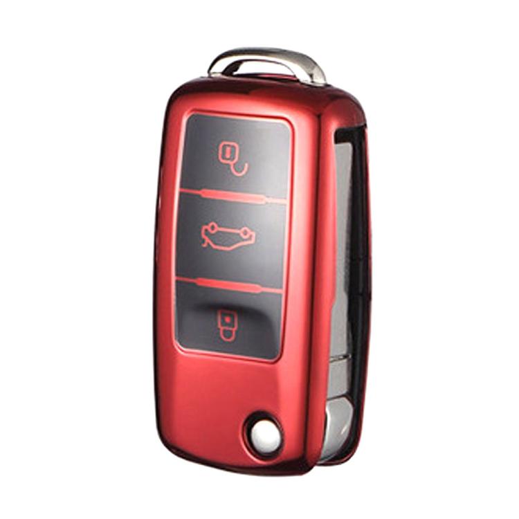 TPU One-piece Electroplating Opening Full Coverage Car Key Case for Volkswagen Lavida / SAGITAR / Jetta / C-TREK / BORA / Tiguan / Santana / POLO, Pink, Blue, Red, Silver