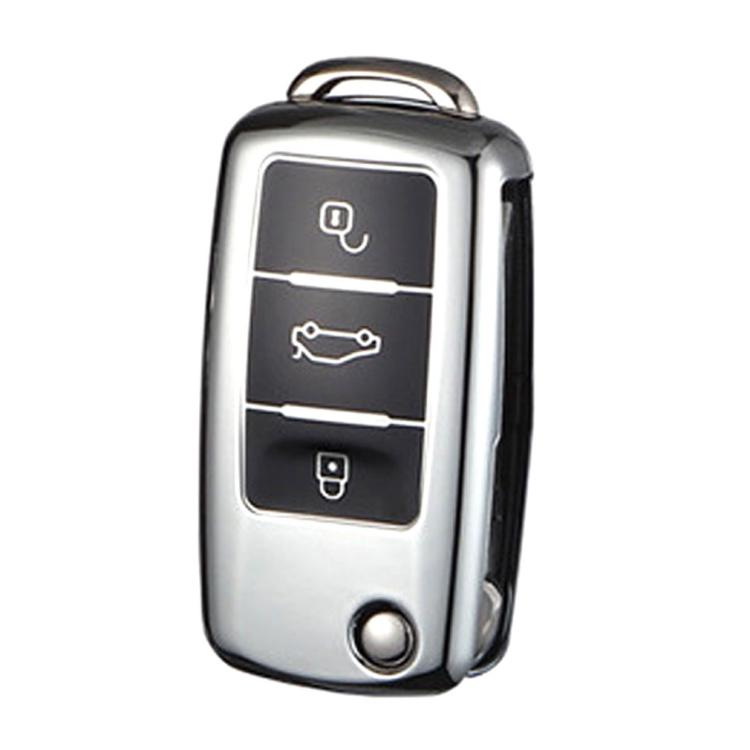 TPU One-piece Electroplating Opening Full Coverage Car Key Case for Volkswagen Lavida / SAGITAR / Jetta / C-TREK / BORA / Tiguan / Santana / POLO, Pink, Blue, Red, Silver