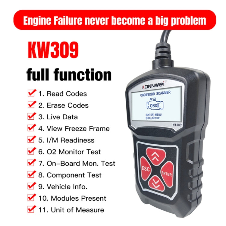 KONNWEI KW309 V309 V310 MS309 Code Reader OBD2 Scanner汽車故障掃描儀