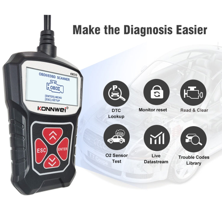 KONNWEI KW310 obd汽車故障檢測儀汽車診斷工具讀碼卡elm327 obd2