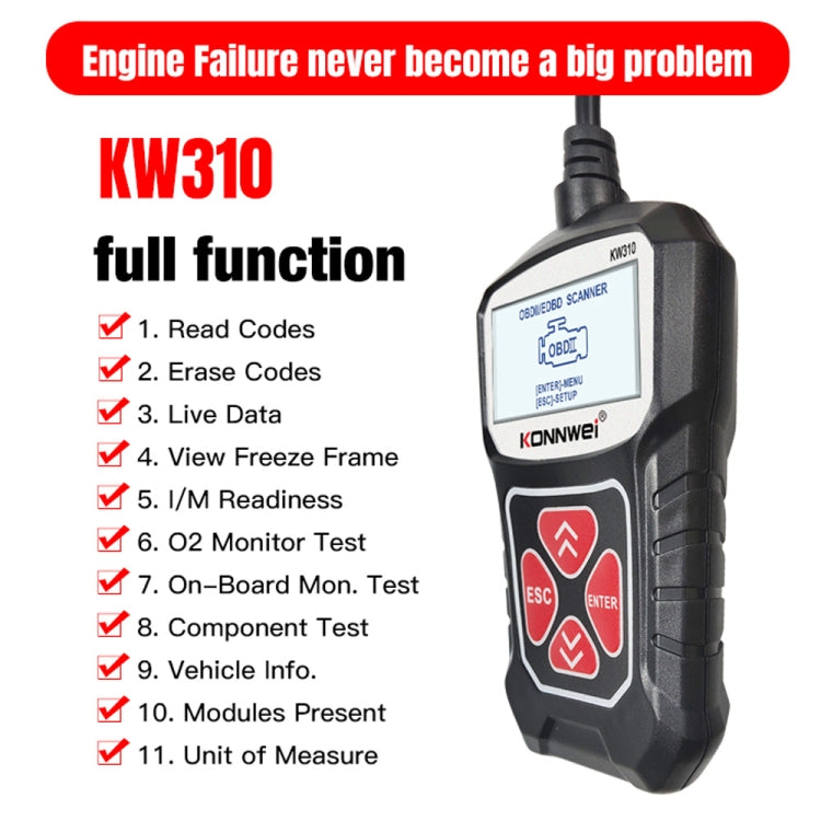 KONNWEI KW310 obd汽車故障檢測儀汽車診斷工具讀碼卡elm327 obd2