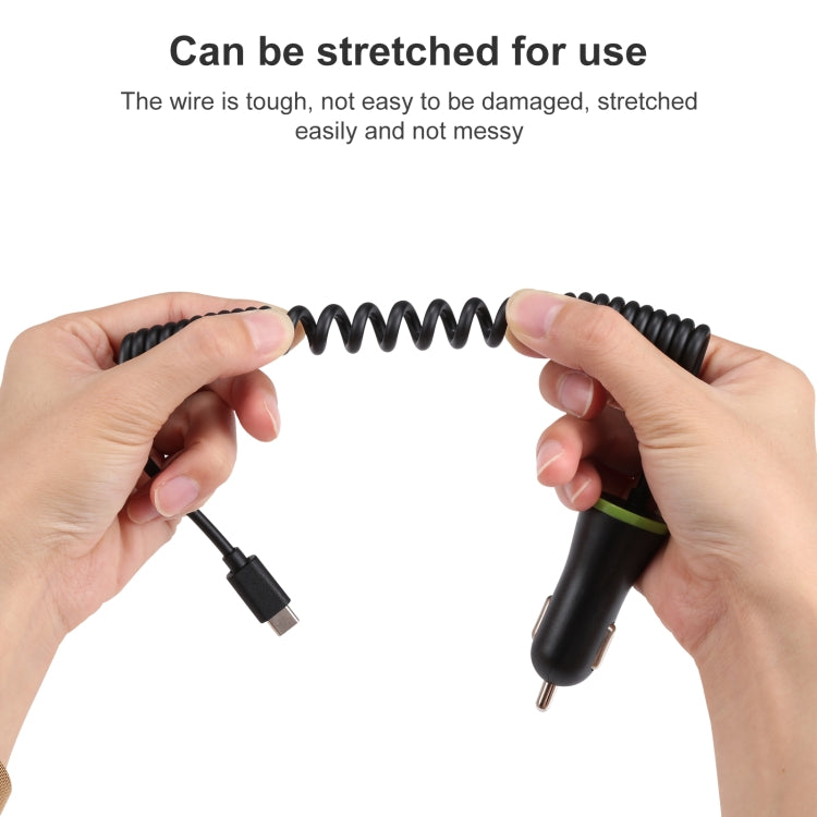 17W 3.4A 迷你USB車充帶Type-C彈簧線