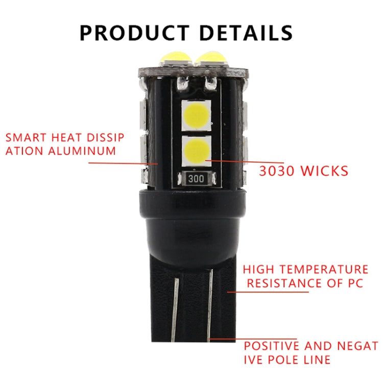 10 PCS T10/168/194 DC12V/1W/6000K/60LM 汽車LED解碼示寬燈 12顆SMD-3030燈珠