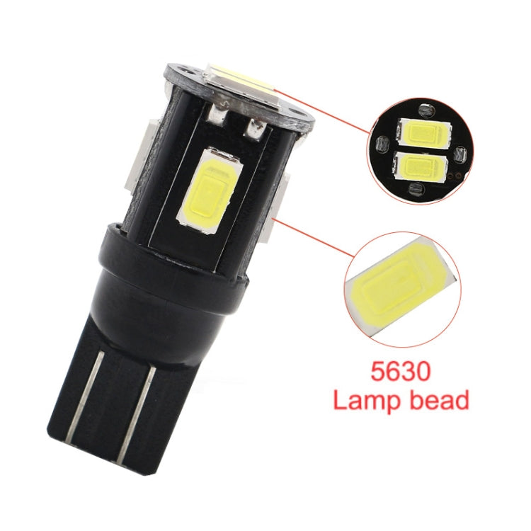 10 PCS T10 DC12V / 1.5W / 6000K / 80LM 汽車解碼LED示寬燈 6顆SMD-5630燈珠