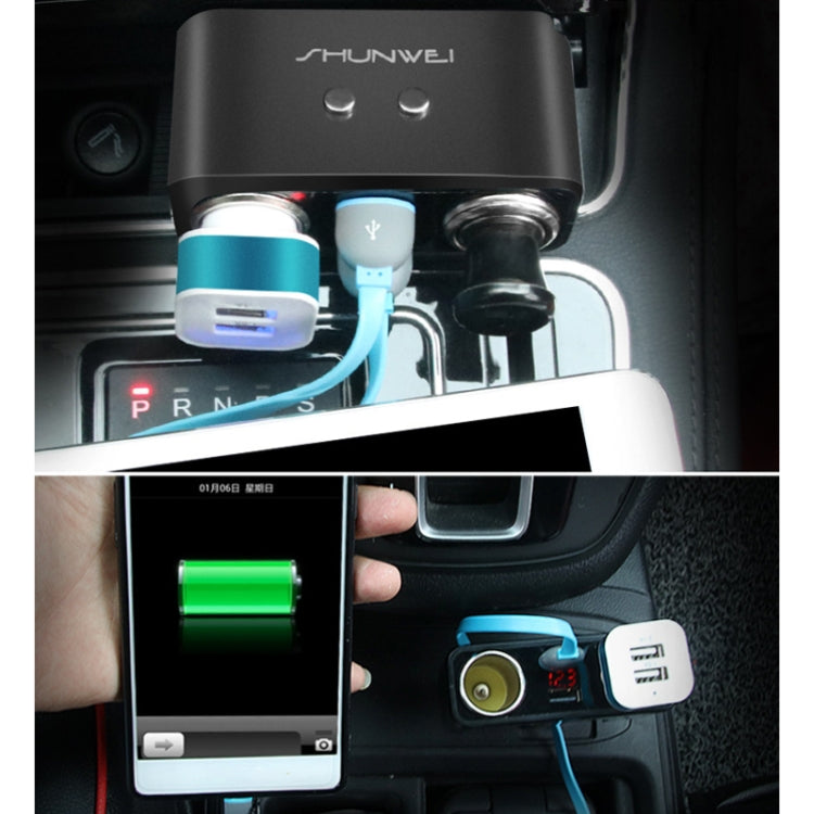 舜威 SD-1925 120W 3A汽車一分二雙USB充電器 90度自由旋轉點煙器