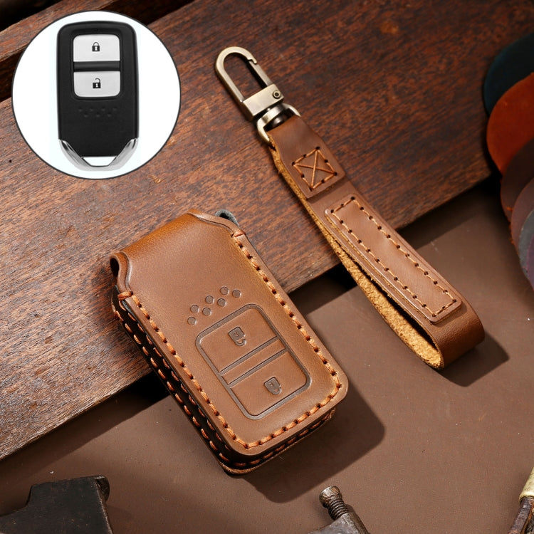 Hallmo Car Cowhide Leather Key Protective Cover Key Case for Honda Civic / Accord 2-button