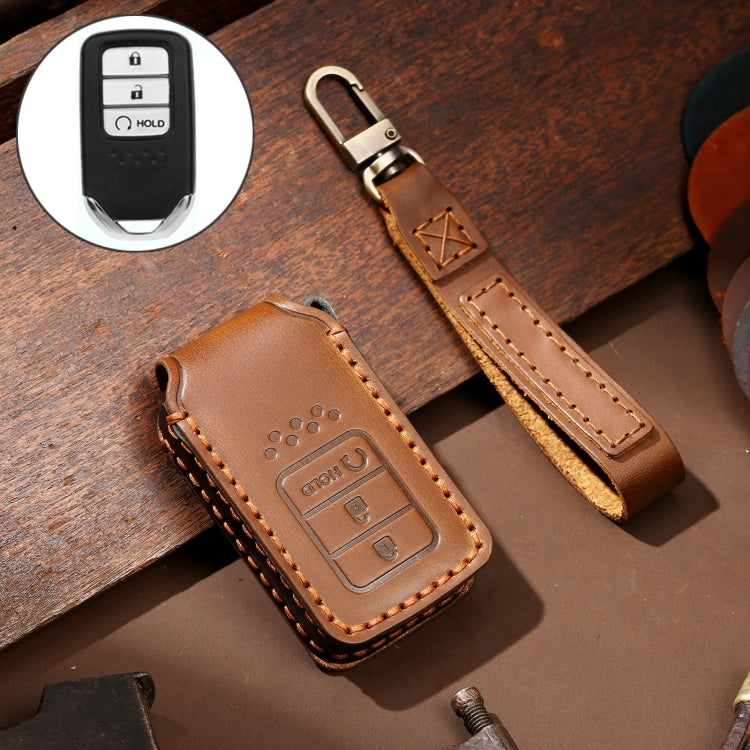 Hallmo Car Cowhide Leather Key Protective Cover Key Case for Honda Civic / Accord 3-button Start