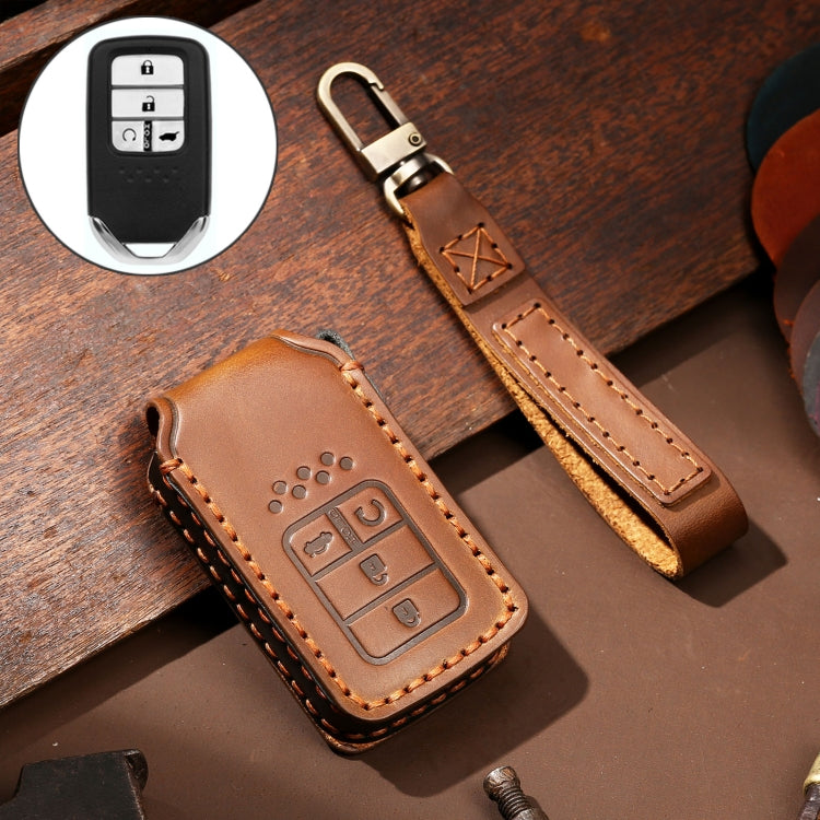 Hallmo Car Cowhide Leather Key Protective Cover Key Case for Honda Civic / Accord 4-button