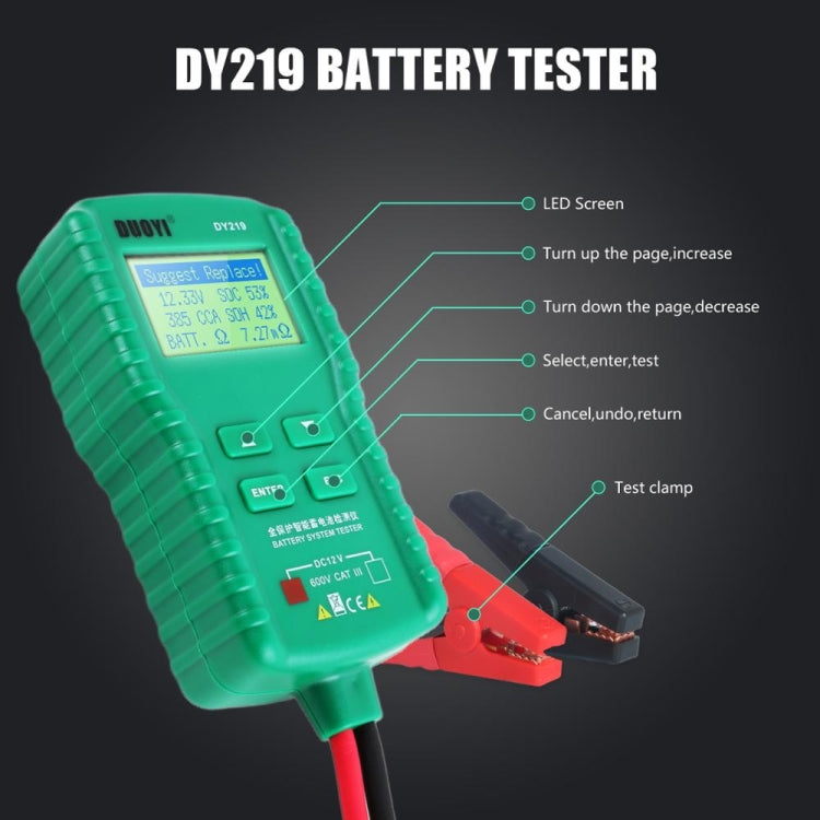 DUOYI DY219 数字蓄電池分析器 汽車故障診斷器 電流電壓檢測儀