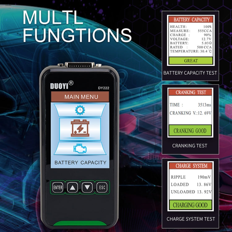 DUOYI DY222 汽車12V/24V蓄電池檢測儀, DY222
