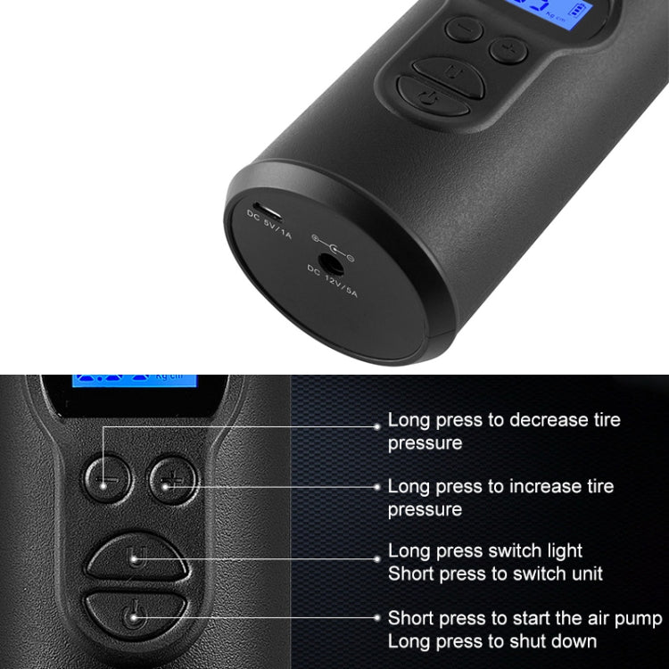 LCD数字显示可充電便攜式電動充氣泵，帶COB燈
