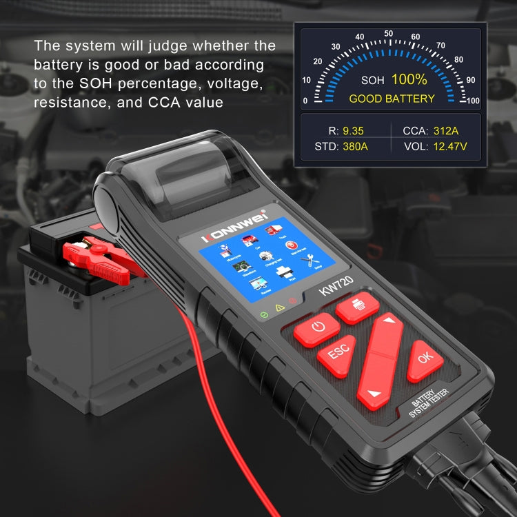 KONNWEI KW720 汽車3.2寸6V-24V鉛酸電池檢測儀 帶打印機