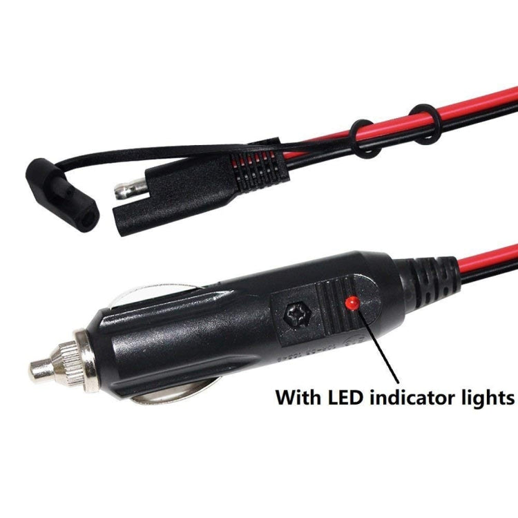 12V SAE汽車電源線點煙器插頭轉太陽能電池充電連接線，長度：1.5m