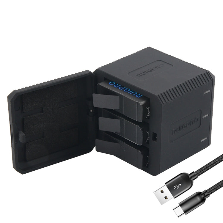 RUIGPRO 收納式三充充電器帶USB線 LED指示燈 適用於GoPro HERO6 /5