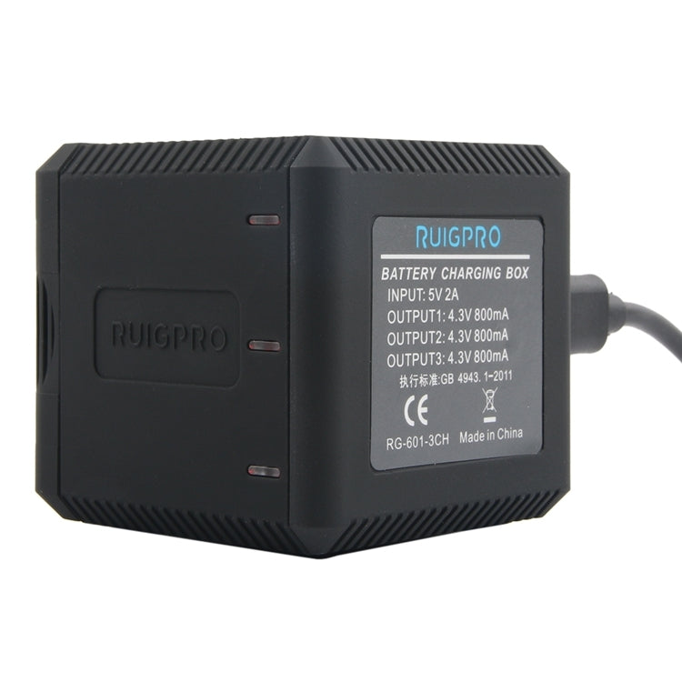 RUIGPRO 收納式三充充電器帶USB線 LED指示燈 適用於GoPro HERO6 /5