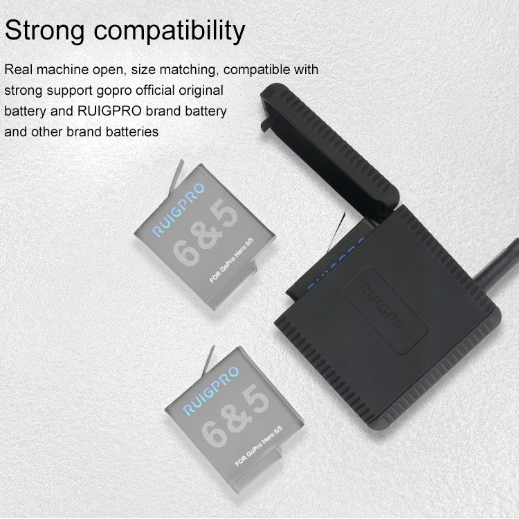 RUIGPRO 收納式三充充電器帶USB線 LED指示燈 適用於GoPro HERO6 /5