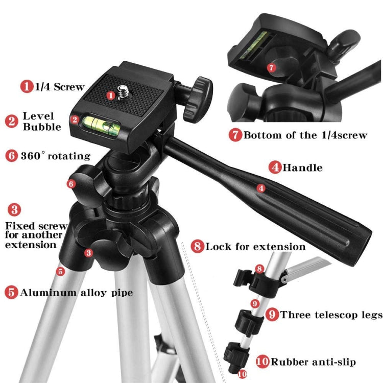 3120 Live Broadcast Tripod 4-Section Folding Legs Aluminum Alloy Tripod Mount with U-Shape Three-Dimensional Tripod Head for DSLR & Digital Camera, Adjustable Height: 34-103cm