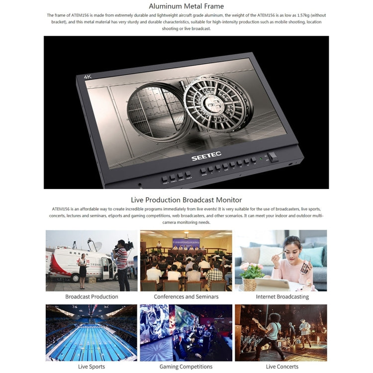 SEETEC ATEM156 1920x1080 15.6英寸IPS屏 HDMI 4K 高清直播監視器 支持四畫面分割