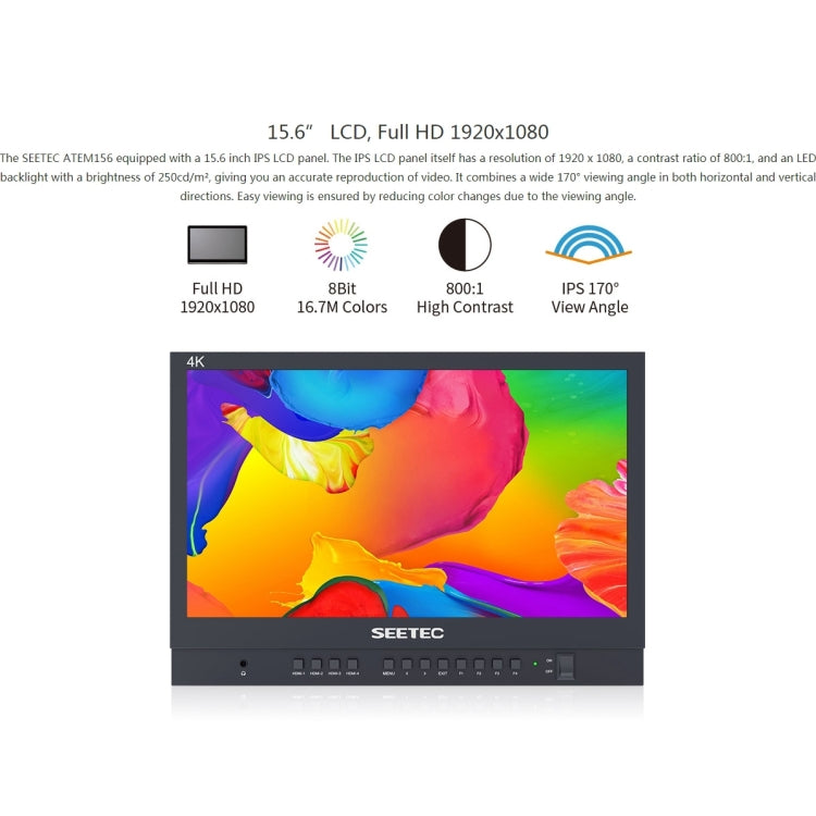 SEETEC ATEM156 1920x1080 15.6英寸IPS屏 HDMI 4K 高清直播監視器 支持四畫面分割