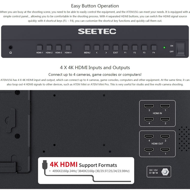 SEETEC ATEM156 1920x1080 15.6英寸IPS屏 HDMI 4K 高清直播監視器 支持四畫面分割