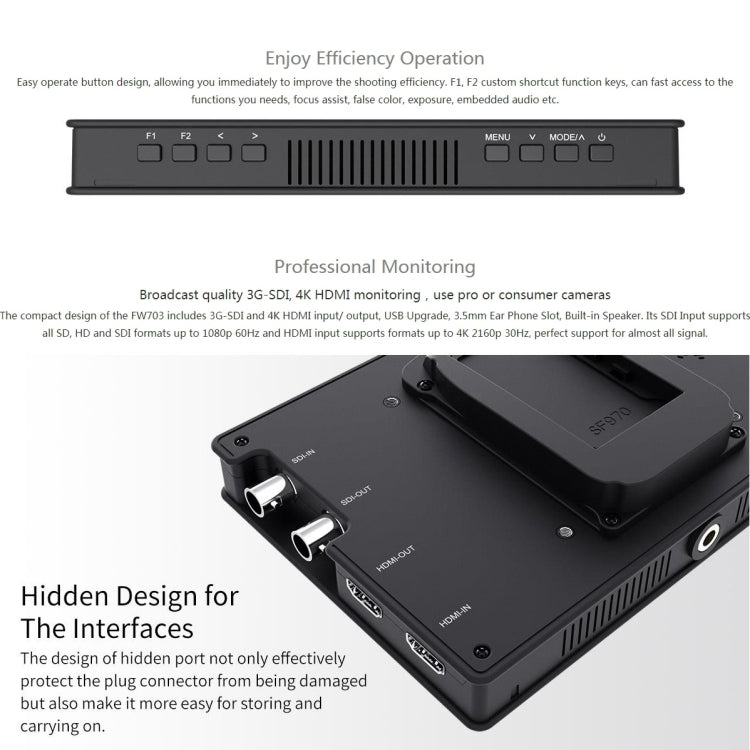 富威德 FW703 1920x1200 7英寸 HDMI 4K SDI廣播攝影監視器