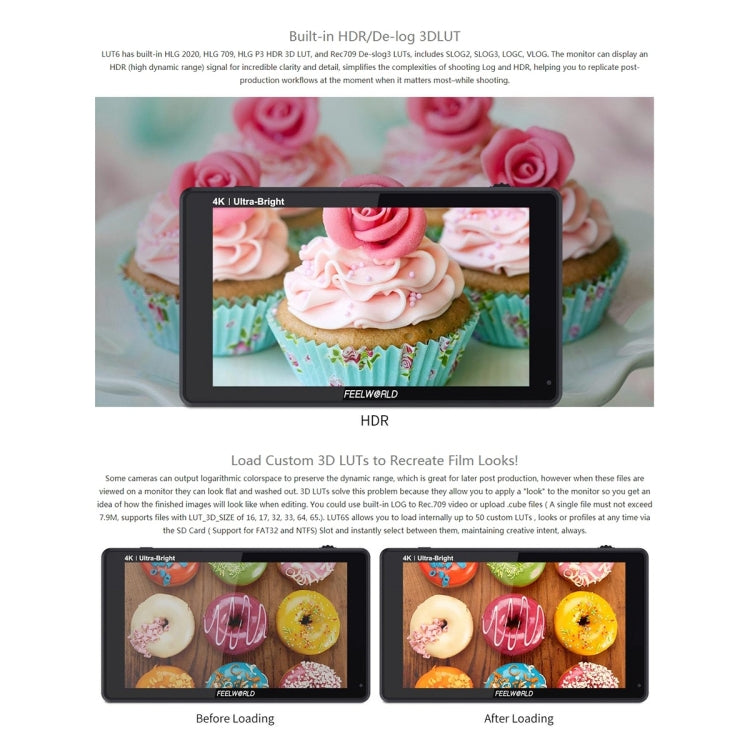 富威德 LUT6 1920x1080 2600 nits 6英寸IPS屏 觸控HDMI 4K攝影監視器