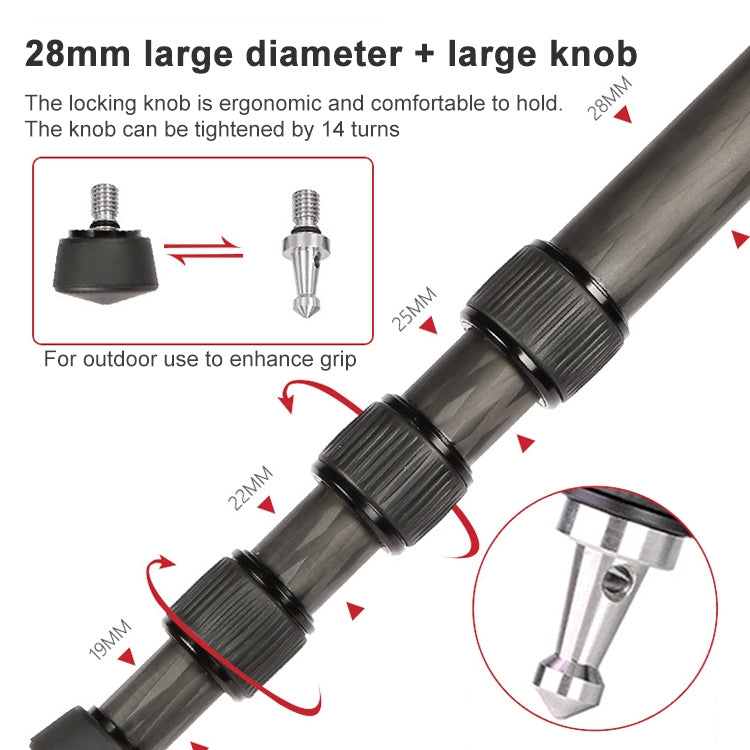 捷寶 888 可調節碳纖維三腳架帶雲台 適用於單反相機, 管徑: 28cm