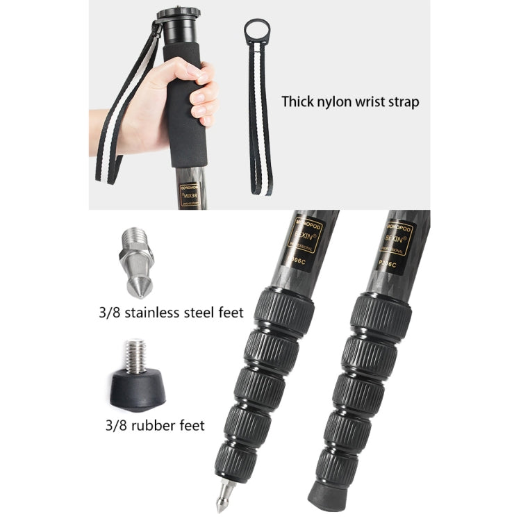 貝欣 P306C 便攜旅遊碳纖維單反相機戶外獨腳架單腳架