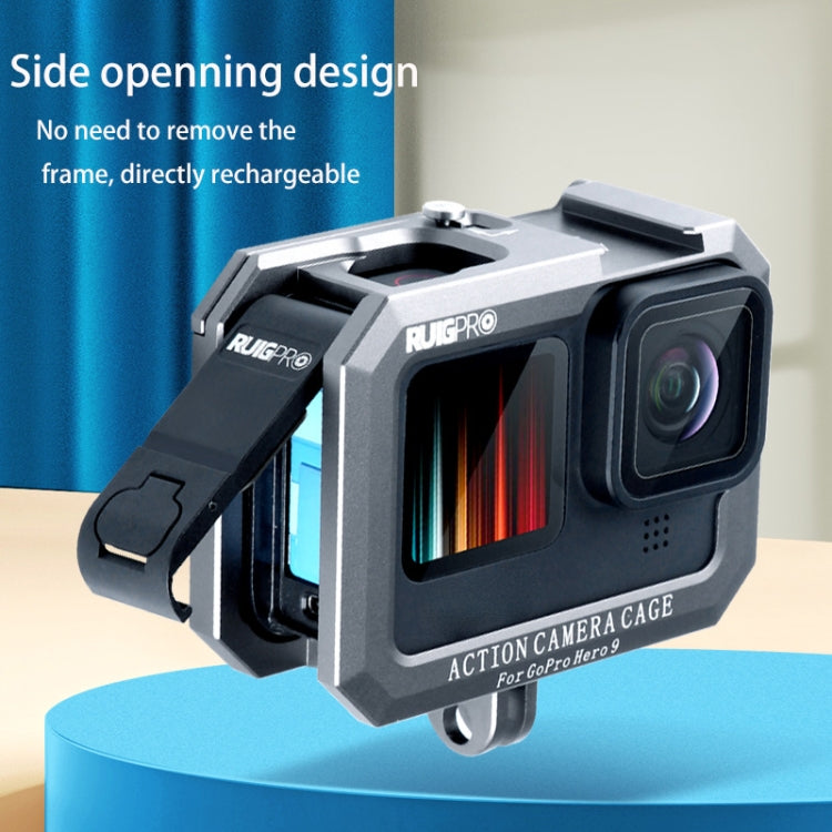 RUIGPRO 適用於 GoPro HERO10 Black / HERO9 Black 鋁合金狗籠邊框 帶冷靴座