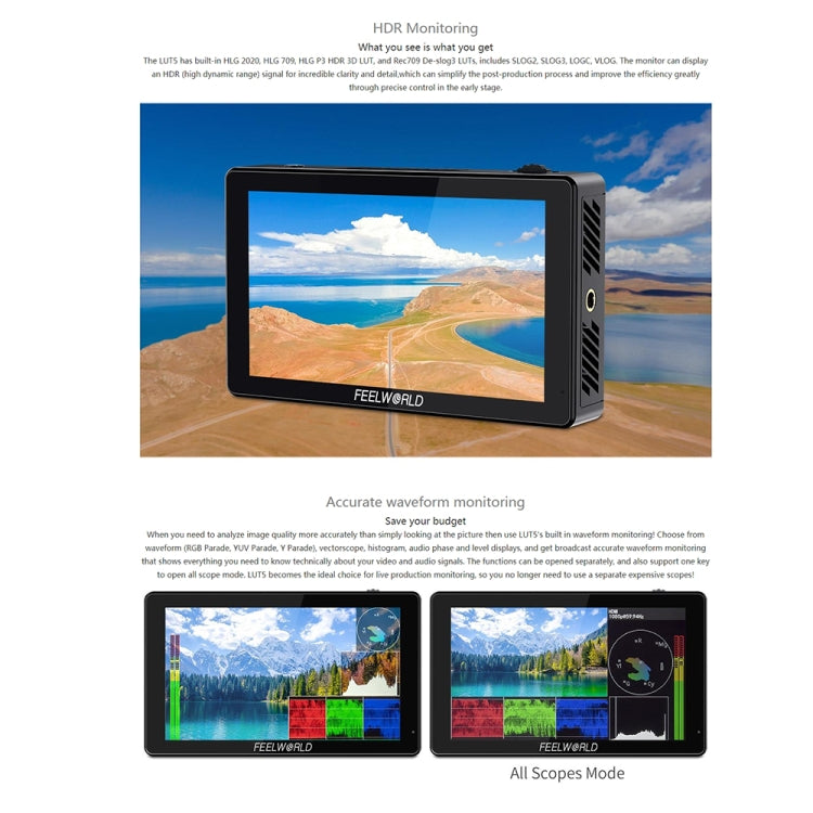 富威德 FEELWORLD LUT5 3000 nits 5.5英寸IPS屏 觸控攝影監視器