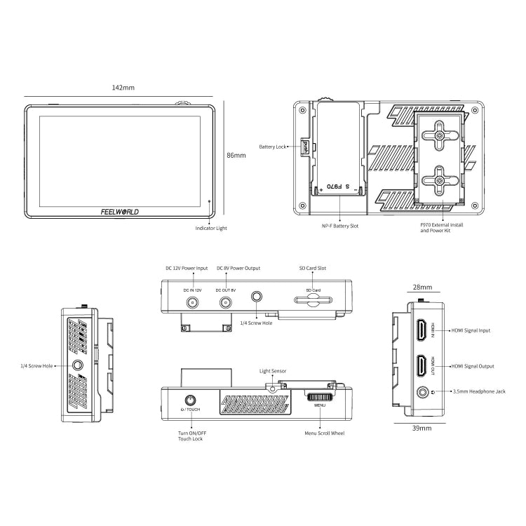 富威德 FEELWORLD LUT5 3000 nits 5.5英寸IPS屏 觸控攝影監視器