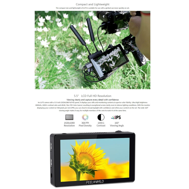富威德 FEELWORLD LUT5 3000 nits 5.5英寸IPS屏 觸控攝影監視器