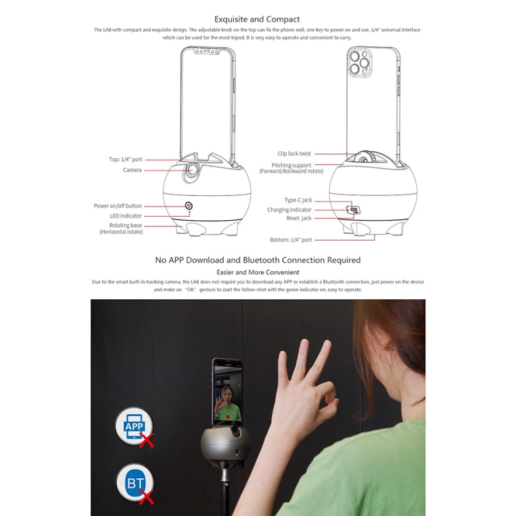 LAIZESKE LA8  智能雲台 360度水平旋轉雲台支架