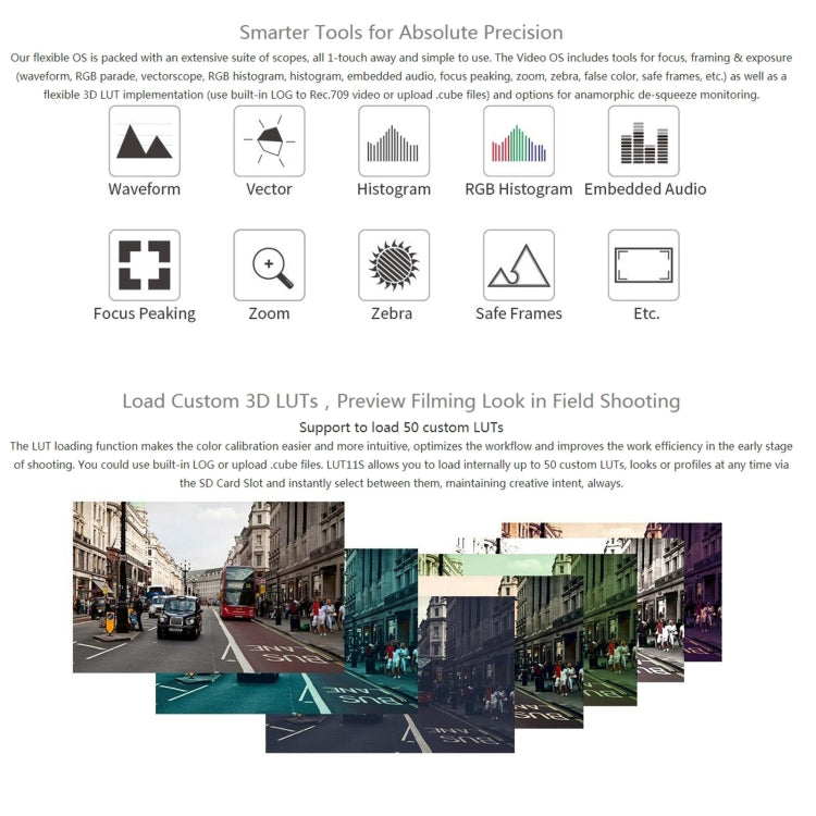 富威德FEELWORLD LUT11S 10.1寸 超高亮2000nits 3D LUT 攝影監視器 導演攝影助理監視器3G-SDI 4K HDMI輸入輸出 1920X1200 IPS屏