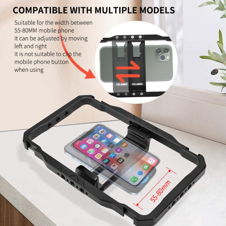 YELANGU LW101 Vlogging Live Broadcast LED Selfie Light Mic Smartphone Video Rig Handles Stabilizer Kits