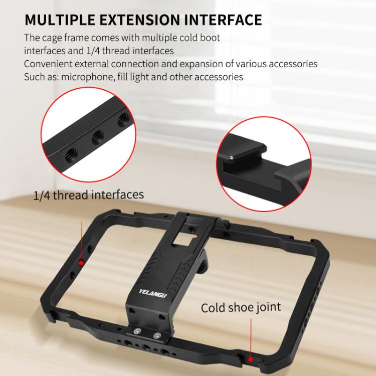 YELANGU LW101 Vlogging Live Broadcast LED Selfie Light Mic Smartphone Video Rig Handles Stabilizer Kits