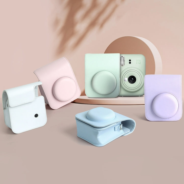 適用於FUJIFILM拍立得instax mini 12 相機 純色皮質相機包帶掛繩
