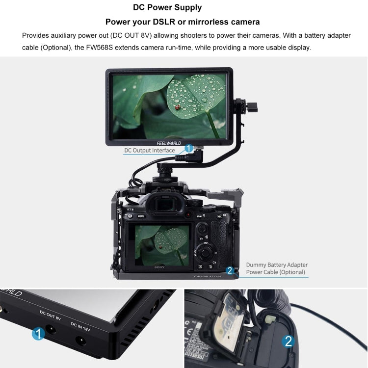 FEELWORLD FW568S 6寸攝影監視器3D LUT F970外掛供電套件 導演攝影助理監視器3G-SDI 4K HDMI輸入輸出