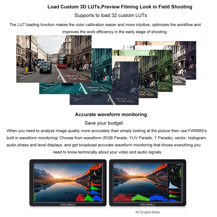 FEELWORLD FW568S 6寸攝影監視器3D LUT F970外掛供電套件 導演攝影助理監視器3G-SDI 4K HDMI輸入輸出