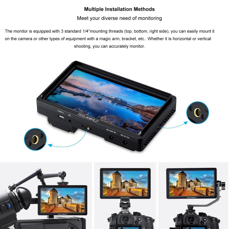 FEELWORLD FW568S 6寸攝影監視器3D LUT F970外掛供電套件 導演攝影助理監視器3G-SDI 4K HDMI輸入輸出