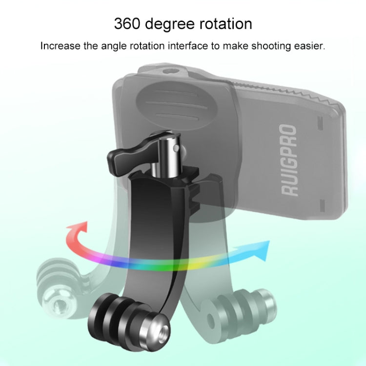 RUIGPRO 360度旋轉調節J型背包夾  適用於 DJI Osmo Action, GoPro運動相機