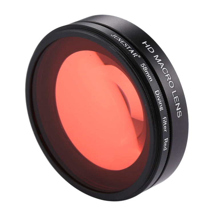 JSR 58mm 16X Macro Lens + Red Diving Lens Filter with Lens Cover + Lens Filter Ring Adapter + String + Cleaning Cloth for GoPro HERO6 /5 Dive Housing