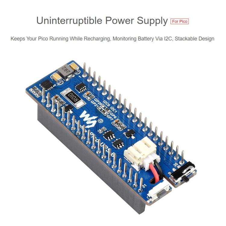 Waveshar 適用於Raspberry Pi Pico UPS不間斷電源擴展板 600mAh鋰電池模塊 20121