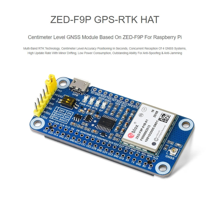 Waveshare  ZED-F9P GPS-RTK HAT 多頻段 RTK GPS模塊 用於Raspberry Pi 19884