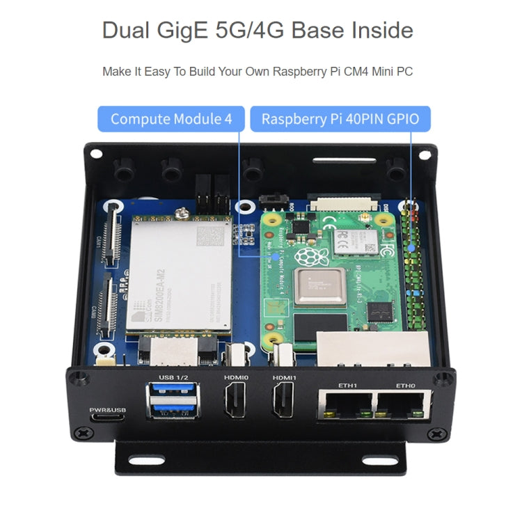 Waveshare  適用於Raspberry Pi CM4  雙千兆以太網5G/4G 機箱