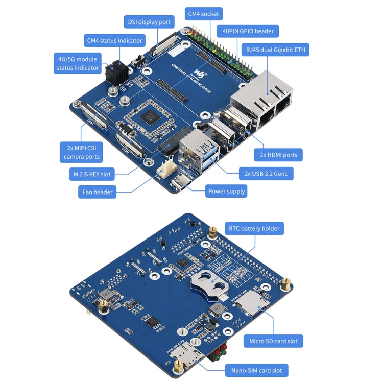 Waveshare  適用於Raspberry Pi CM4  雙千兆以太網5G/4G 機箱