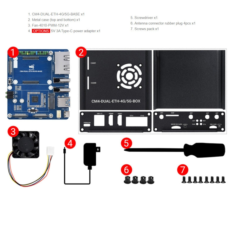 Waveshare  適用於Raspberry Pi CM4  雙千兆以太網5G/4G 機箱