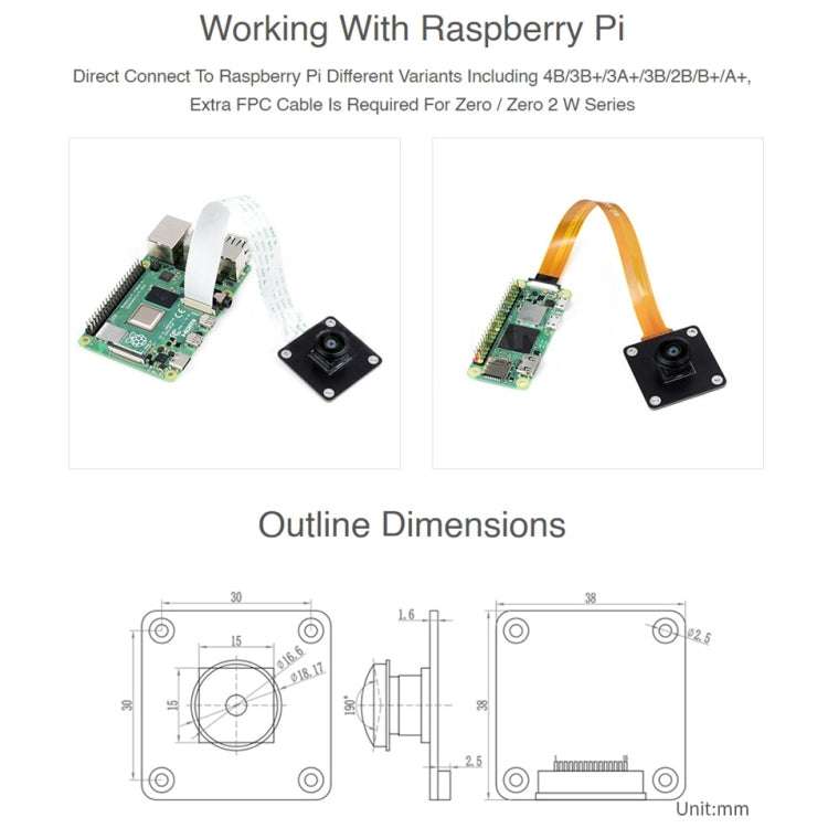 IMX378-190 魚眼鏡頭 12.3MP 廣角相機，適用於 Raspberry Pi 21658